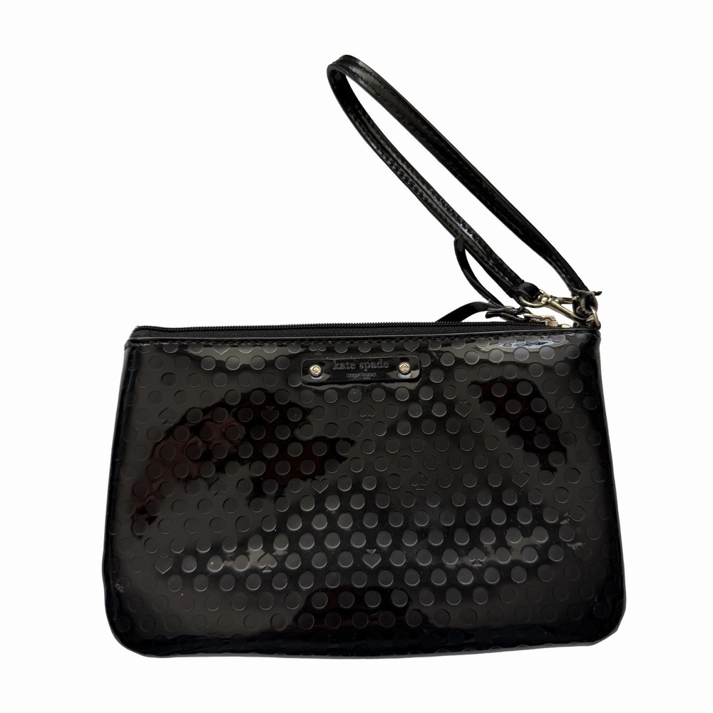 Kate Spade New York Patent Leather Wristlet in Black‎ Polka Dot Small Wallet